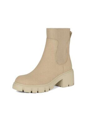 Suede Chelsea Ankle Boots with Chunky Platform Heel and Lug Sole